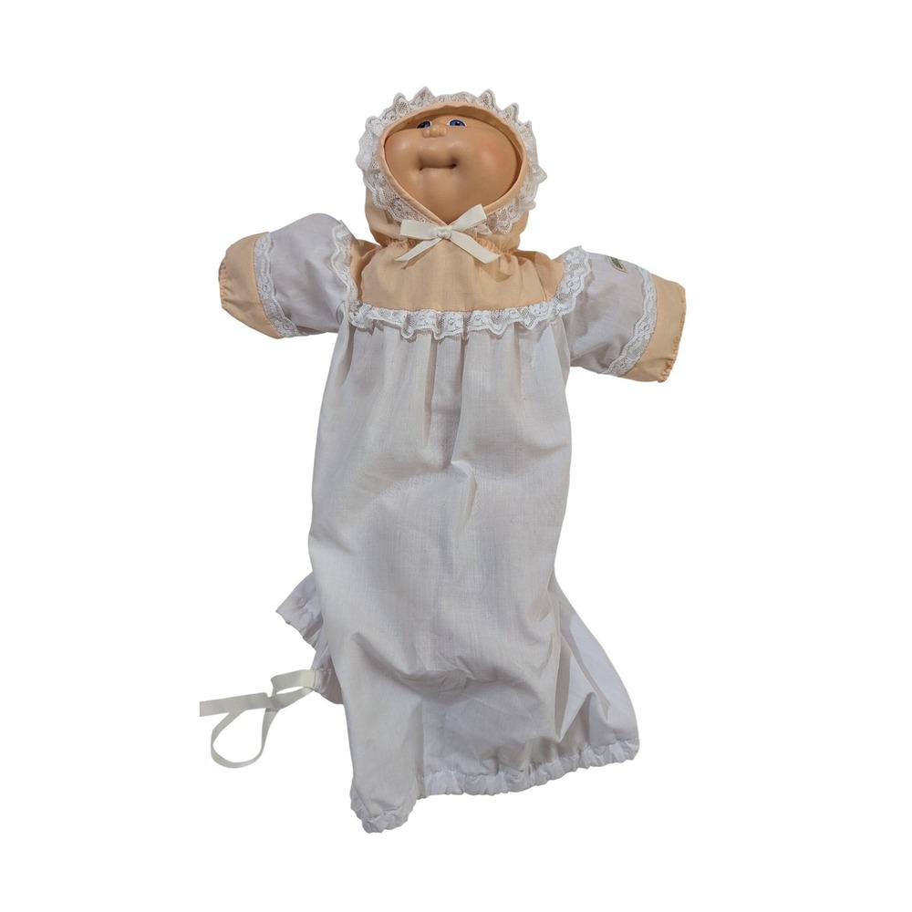 Vintage 1982 Cabbage Patch Kids Doll Bald Blue Eyes L Head Mold White Gown 14"